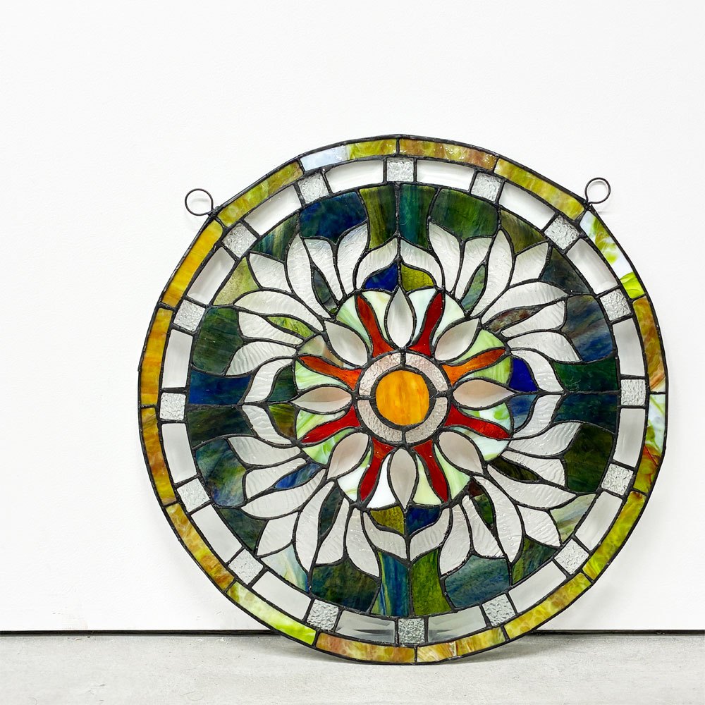 オリエンタルスタイル Oriental style  サンキャッチャー ステンドグラス ハンドメイド 幾何学 Φ49.5cm ◎