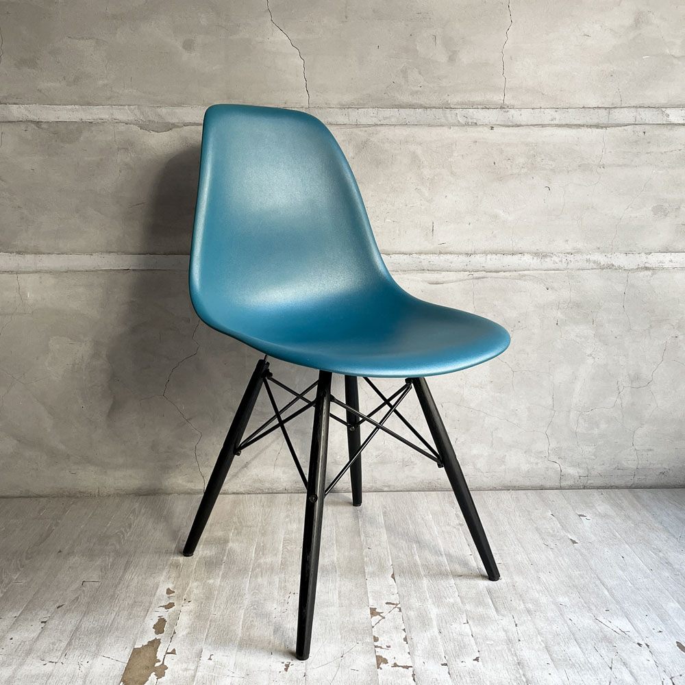 ハーマンミラー HermanMiller サイドシェルチェア ドゥエルレッグ DSW ピーコックブルー × エボニー ポリプロピレン製 イームズ ミッドセンチュリー 廃番色 ♪