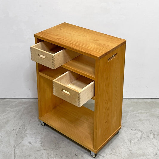 キシル XYL オープンワゴン ハイ ストレージBOX付き キャスター付き 国産ひのき無垢材 W50xD29xH70cm ●