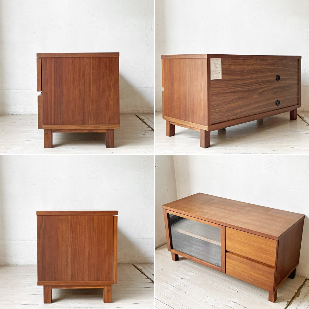 無印良品 MUJI ウォールナット材 AVラック AVボード テレビ台 ガラス扉 フラップ扉 抽斗2杯 W90cm 廃番 ★