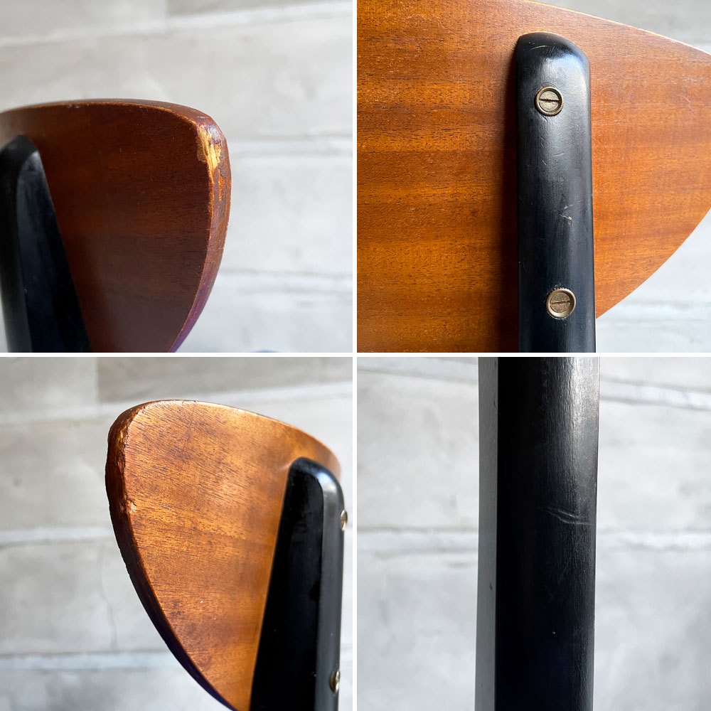 ネイサンファニチャー NATHAN Furniture  ダイニングチェア チークプライウッド ブラックフレーム ファブリック ブルー系カラー 英国 UKビンテージ 張り替え済み A ♪