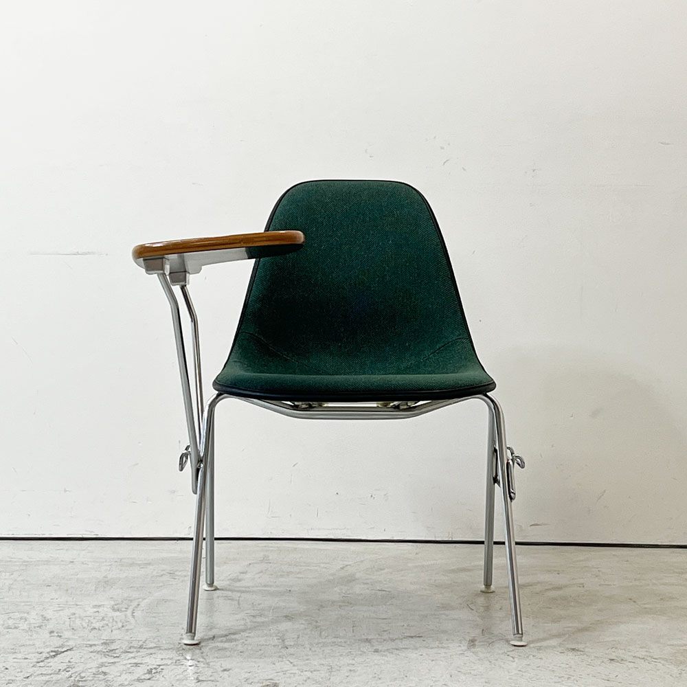 ハーマンミラー Herman Miller サイドシェルチェア セカンド 2nd ビンテージ アプホルスター スクールベース スタッキングベース 肘掛けテーブル付 イームズ ミッドセンチュリー A ●