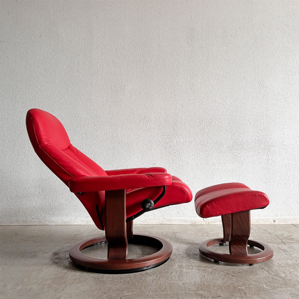 エコーネス EKORNES ストレスレスチェア stressless コンサル Consul リクライニングチェア＆オットマン Sサイズ 本革 レッドレザー クラシックベース ノルウェー 定価￥268,400- 〓