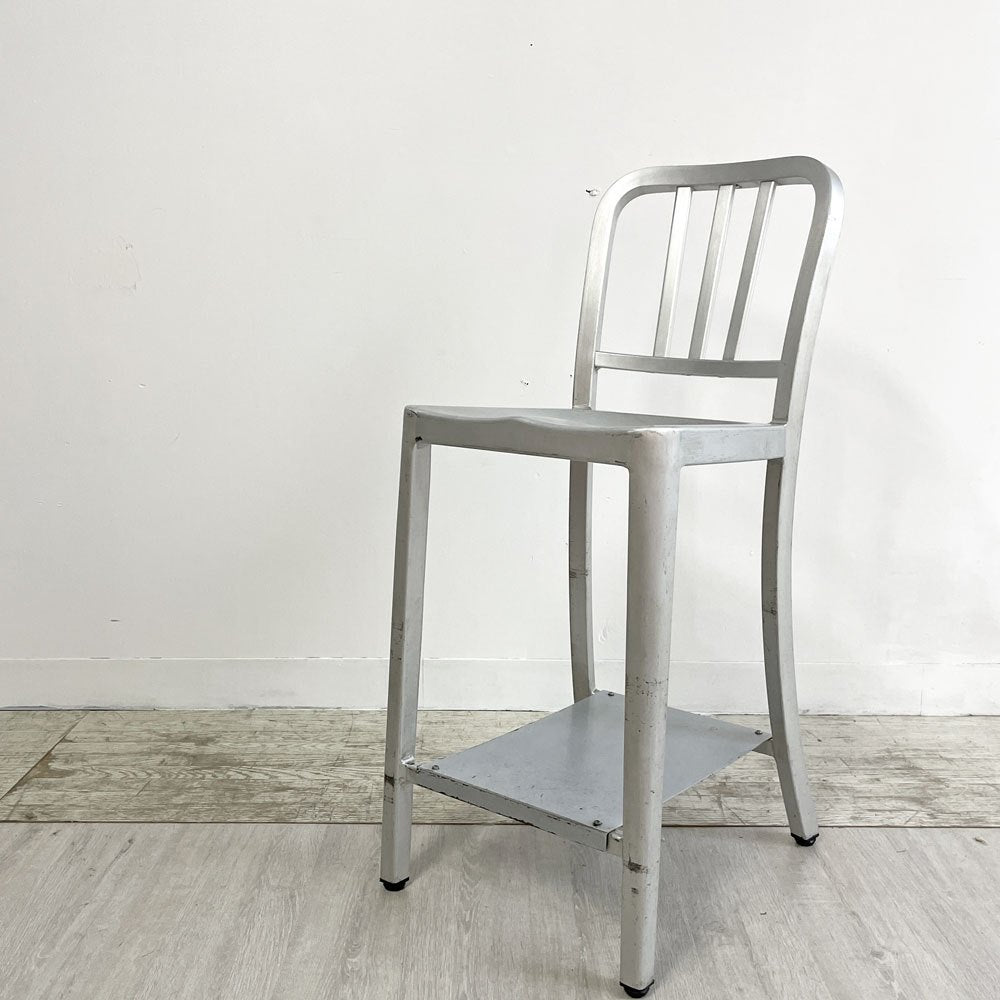 ネイビーバースツール Navy BarStool カウンターチェア リプロダクト アルミニウム インダストリアル デザイン 脚部カット品 H94cm A ●
