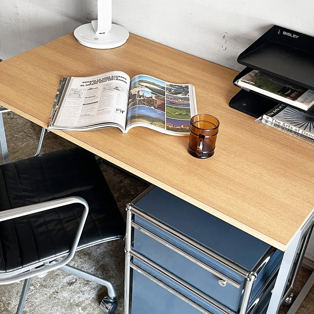 ビスレー BISLEY デスクプラン DESK PLAN Lフット ワーキングテーブル デスク オーク メラミン天板 スチール脚 W120cm イギリス ■