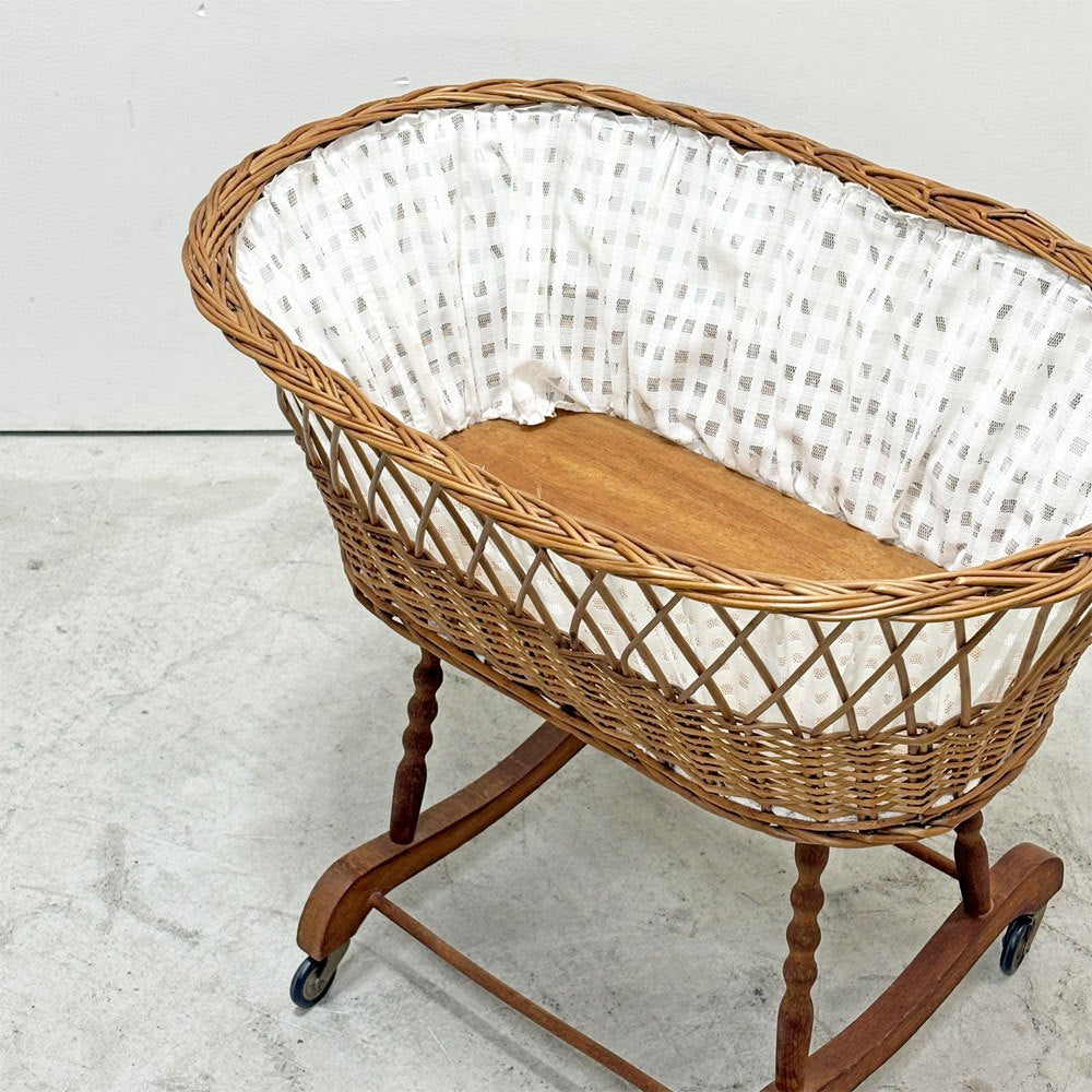 オランダビンテージ Dutch Vintage ワゴン ラタン キャスター付き  オーバル かご 店舗什器  ●