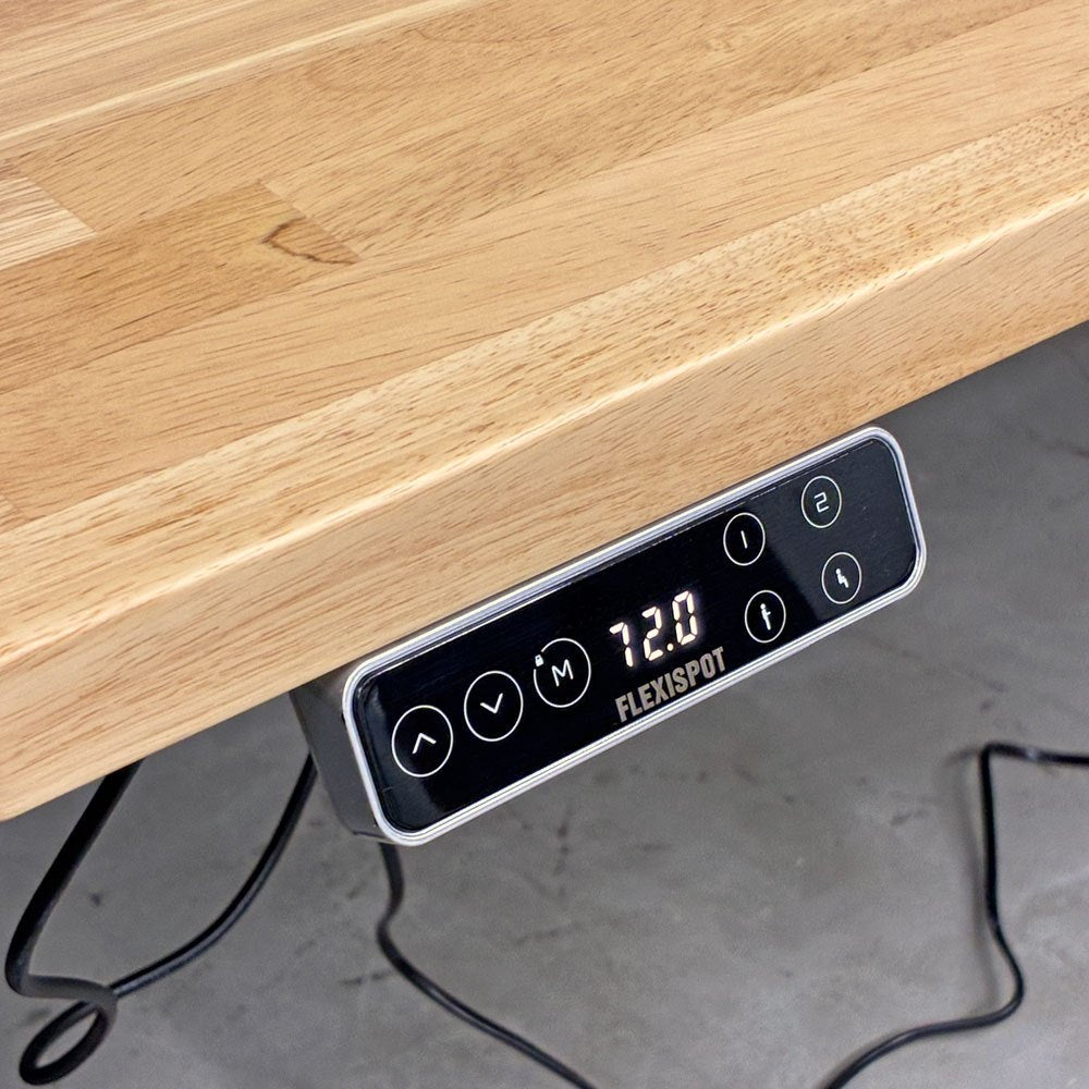 フレキシスポット Flexispot 電動式昇降デスク + かなでもの ラバーウッド天板 160x70cm ナチュラルテイスト ◎