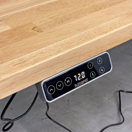フレキシスポット Flexispot 電動式昇降デスク + かなでもの ラバーウッド天板 160x70cm ナチュラルテイスト ◎
