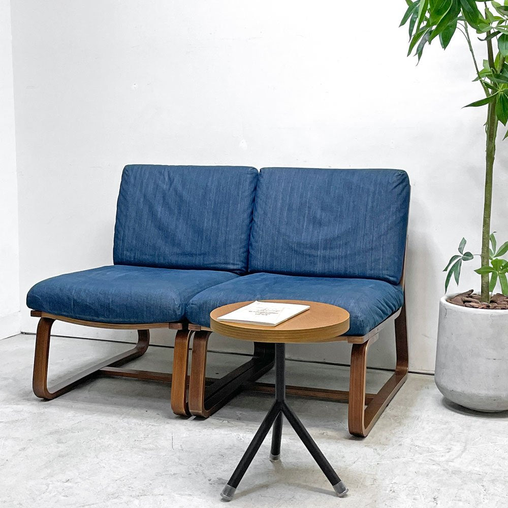 無印良品 MUJI リビングでもダイニングでもつかえるソファチェア ウォールナット材 2シーター カバーリング デニム生地 セパレート ●