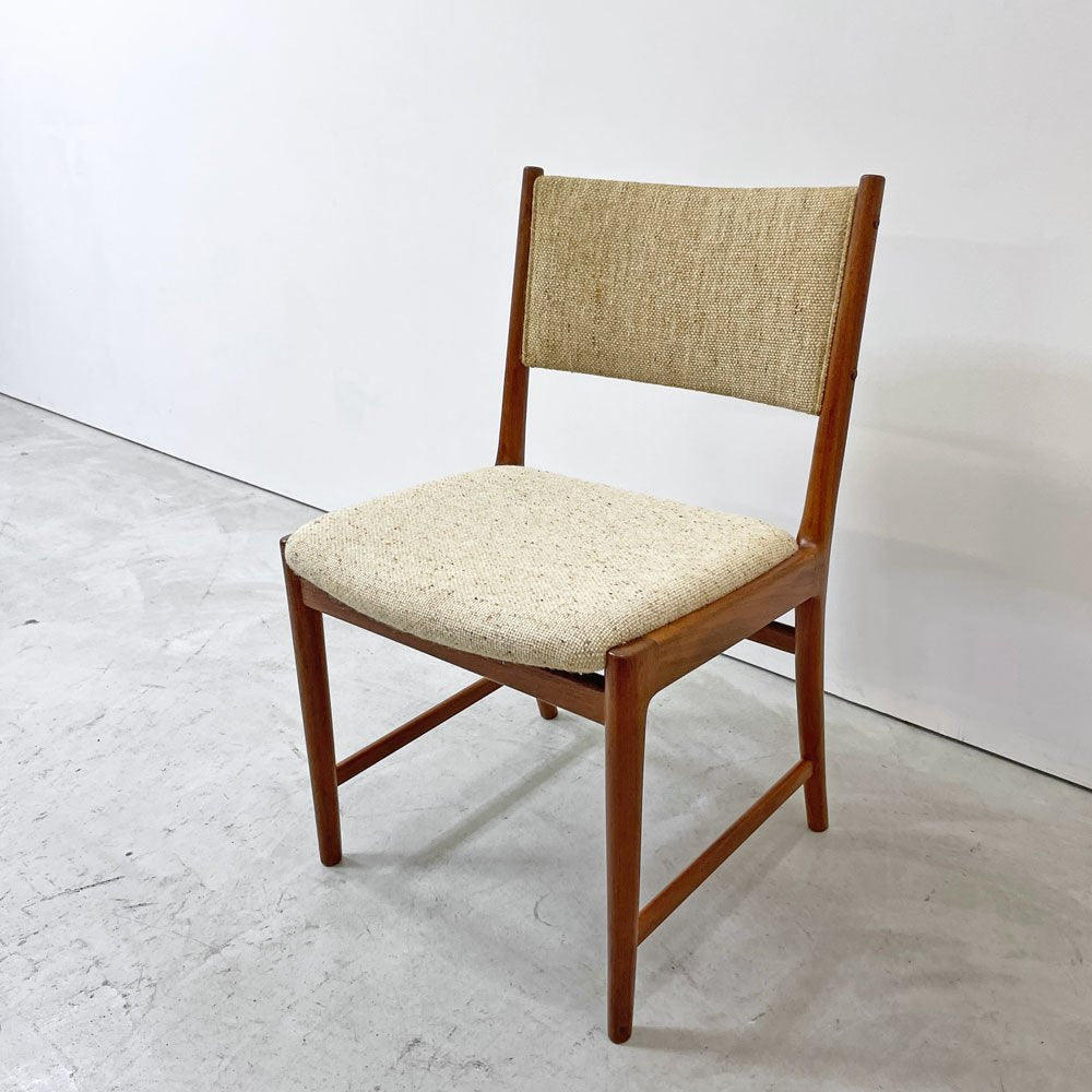 北欧ビンテージ Scandinavian Vintage チーク無垢材 ダイニングチェア ファブリック ベージュ系 ミッドセンチュリー B ●