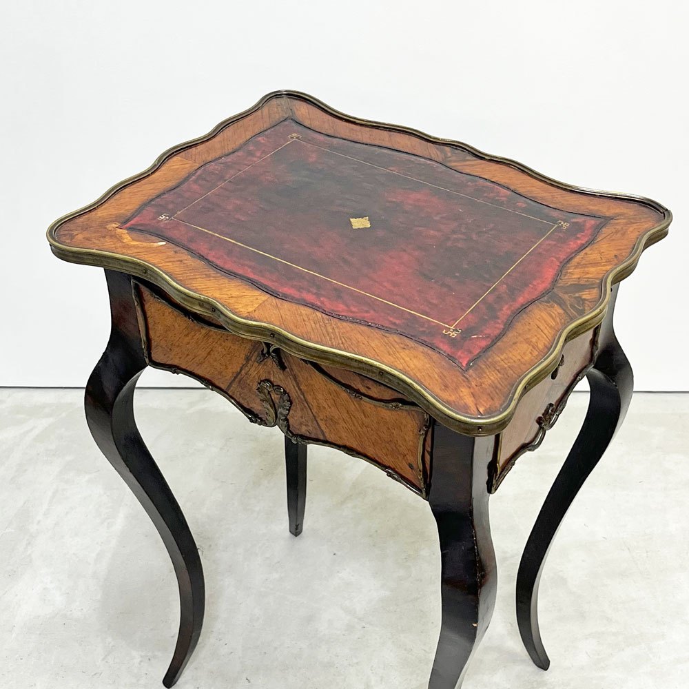 UKアンティーク Antique 猫脚 サイドテーブル 1ドロワー  ウォールナット レザー張り天板 1880年代 クラシカル 英国家具 ●