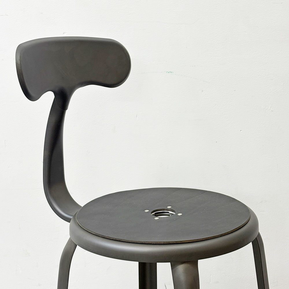 フェールトラヴァイユ FER TRAVAIL ニコルチェア NICOLLE Chair SH45cm ダイニングチェア スチール マットクリア仕上げ 別注モデル レザーパッド付 ブラック インダストリアル フランス ●