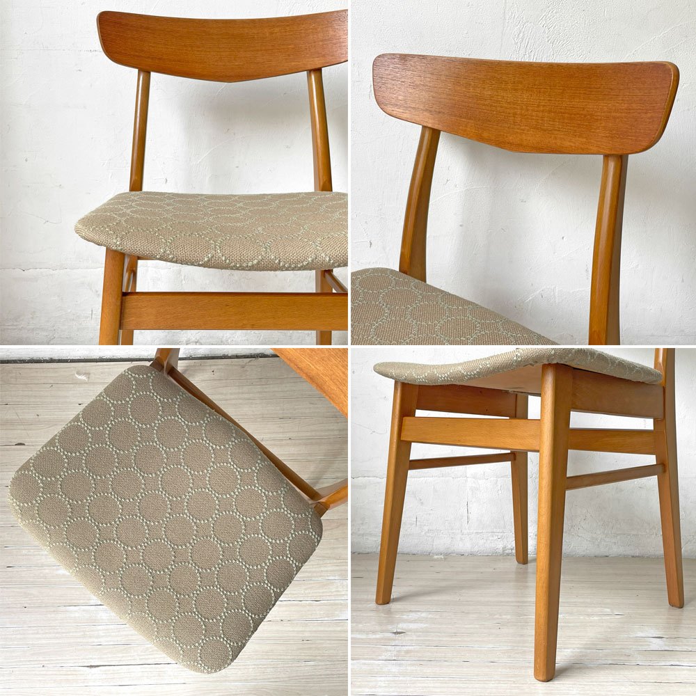 デンマーク ビンテージ チーク材 ダイニングチェア ミナペルホネン生地 ファブリック スカンジナビア家具 北欧デザイン ★