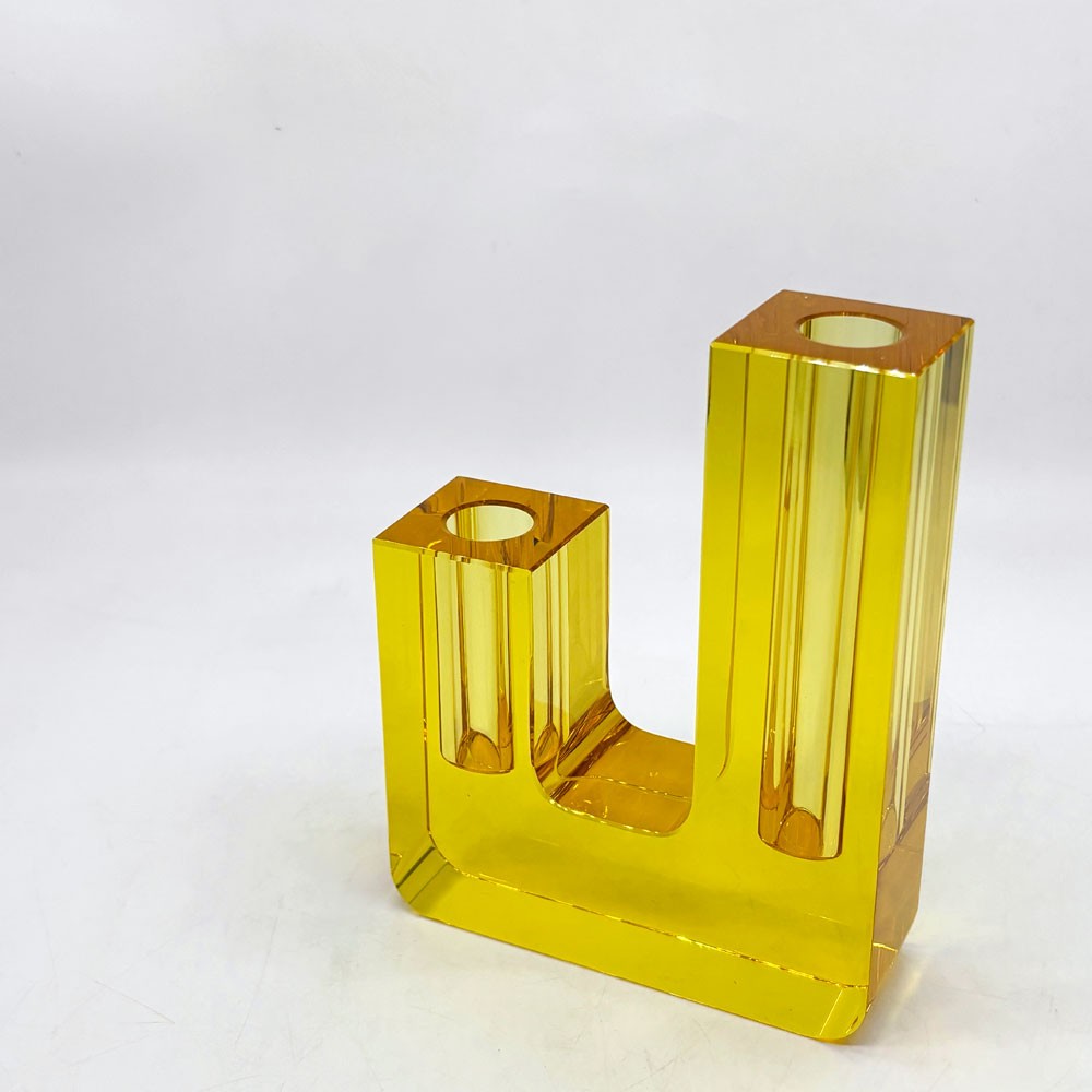 ヒュプシュ Hübsch デュオベース Duo Vase ガラスベース フラワーベース クリスタルガラス デンマーク 北欧 イエロー モダンデザイン ●