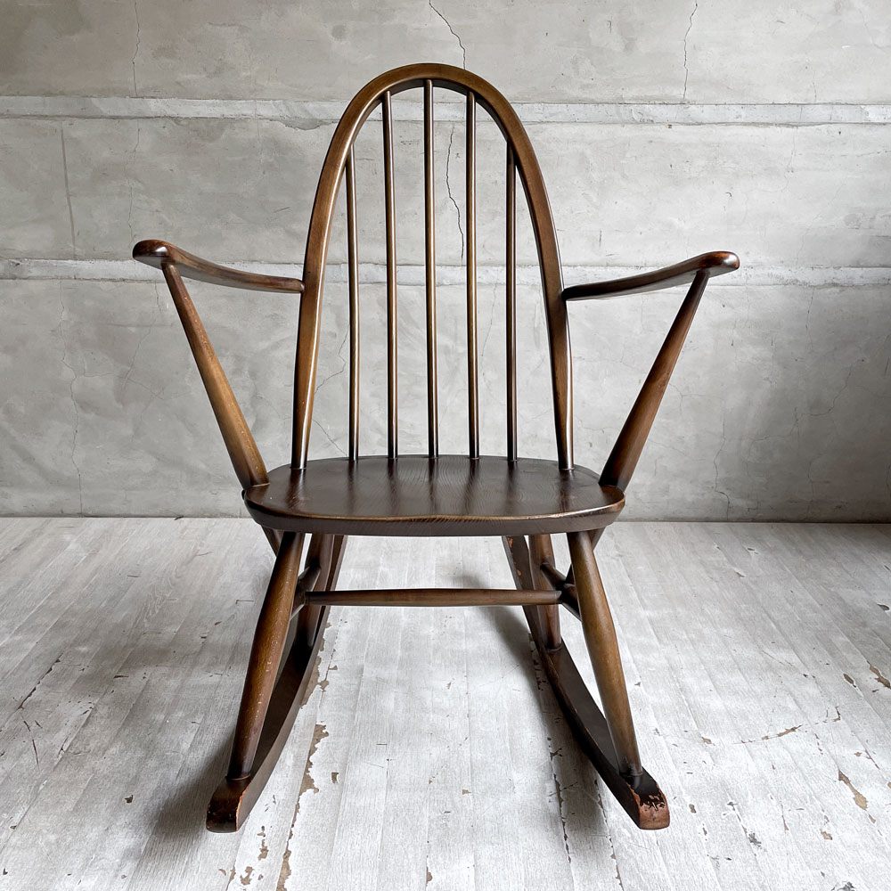 アーコール Ercol クエーカー ロッキングチェア アームチェア コロニアル ブラウン エルム材 ビーチ材 UKビンテージ 英国家具 ♪