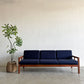 ジャクソンファニチャー Jackson Furniture チーク材 3シーターソファ 3人掛け W207cm ファブリック ネイビー系 座面ウレタン交換＆カバー張替済 USビンテージ 〓
