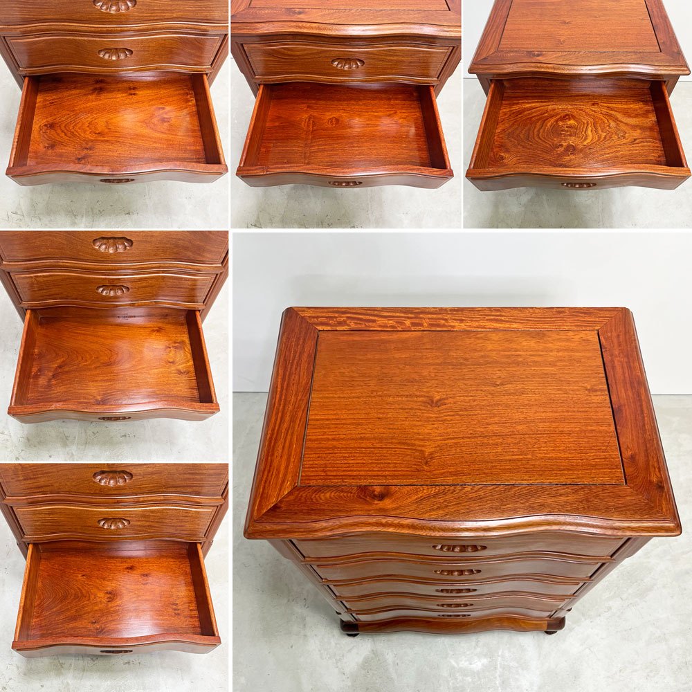 唐木家具 花梨無垢材 引き出し チェスト 5段 抽斗5杯 銘木家具 収納 クラシカルデザイン ●