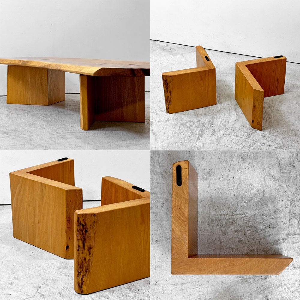 クラフト家具 Craft Furniture 欅無垢材 一枚板 ローテーブル 座卓 耳付き 天然木 ナチュラル W168.5cm  ●