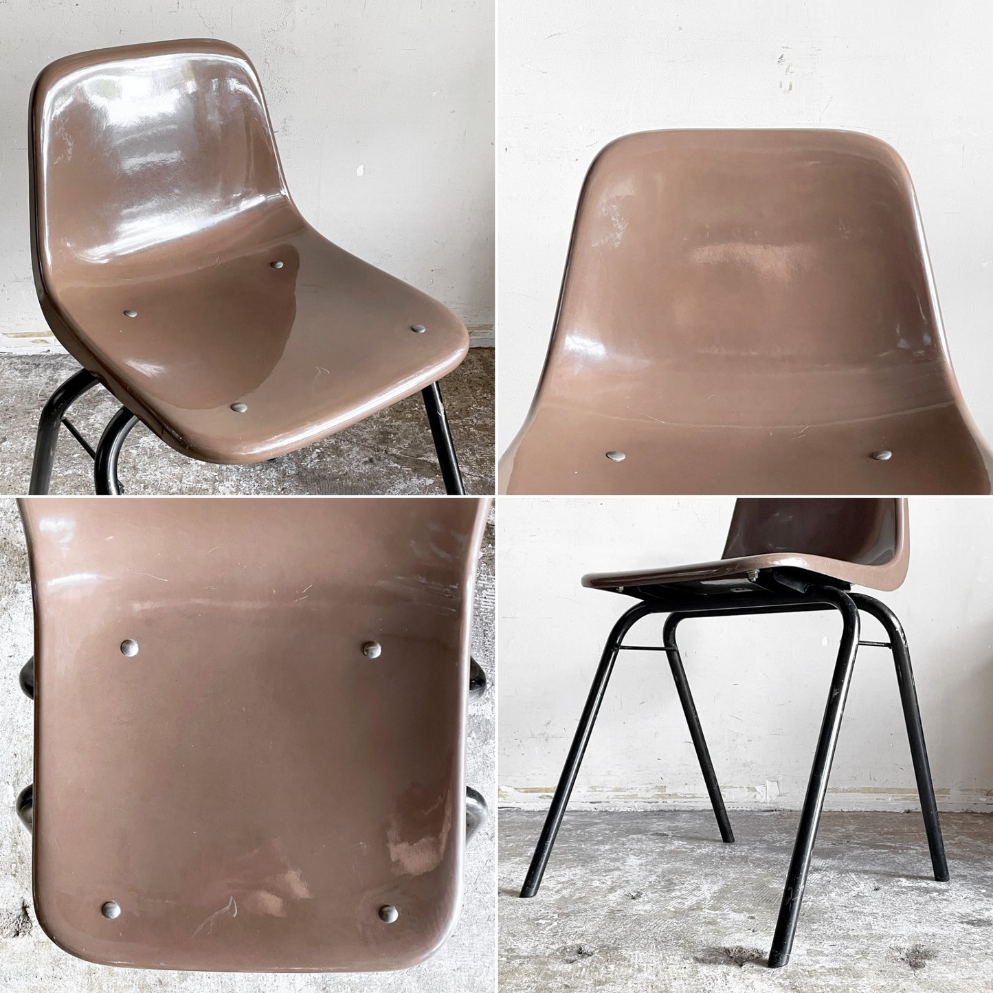 コトブキ KOTOBUKI スタッキングチェア FRP製 シェルチェア スチール脚 ブラウン 剣持勇 ビンテージ ジャパニーズミッドセンチュリー A ■