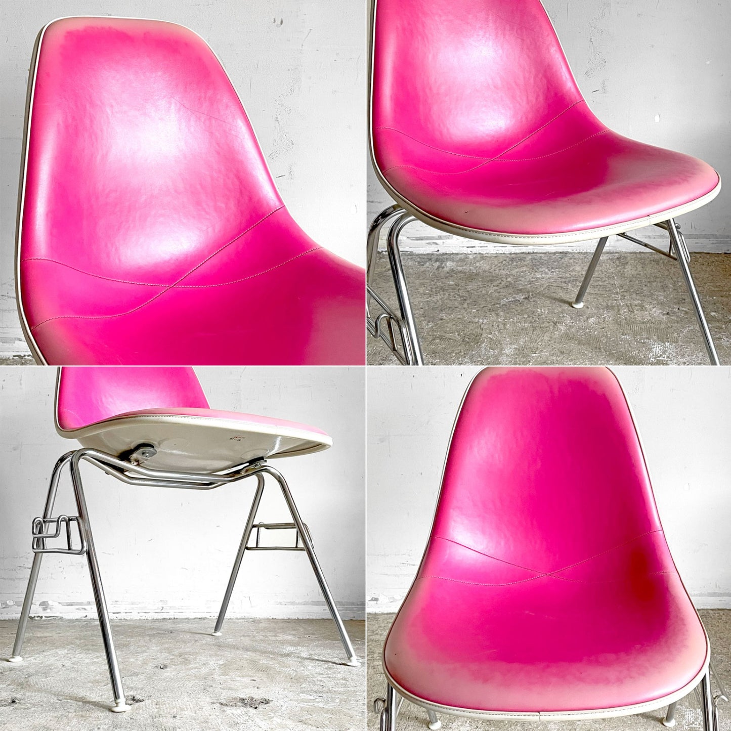 ハーマンミラー Herman Miller 3ndビンテージ サイドシェルチェア FRP製 PVCレザー スタッキングベース C&R イームズ ミッドセンチュリー B ■