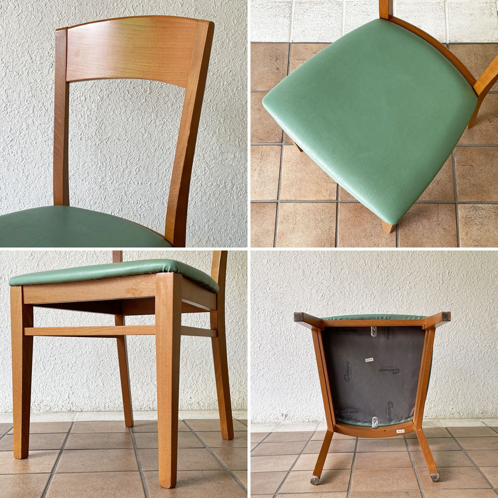 カリガリス Calligaris ビーチ材 ダイニングチェア グリーン系カラー PVCレザーシート 合皮 2脚セット イタリアモダン ◇