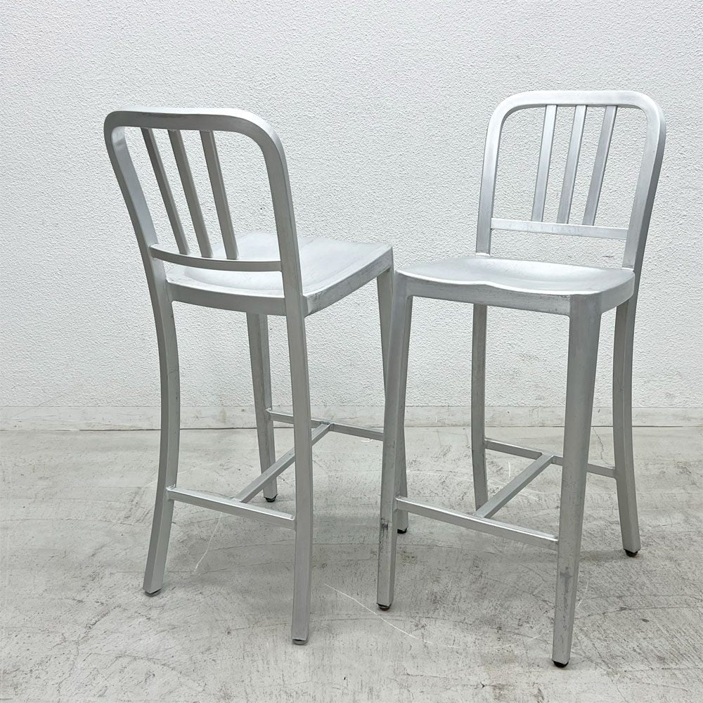 ネイビーバースツール Navy BarStool カウンターチェア リプロダクト アルミニウム 二脚セット H100cm 〓