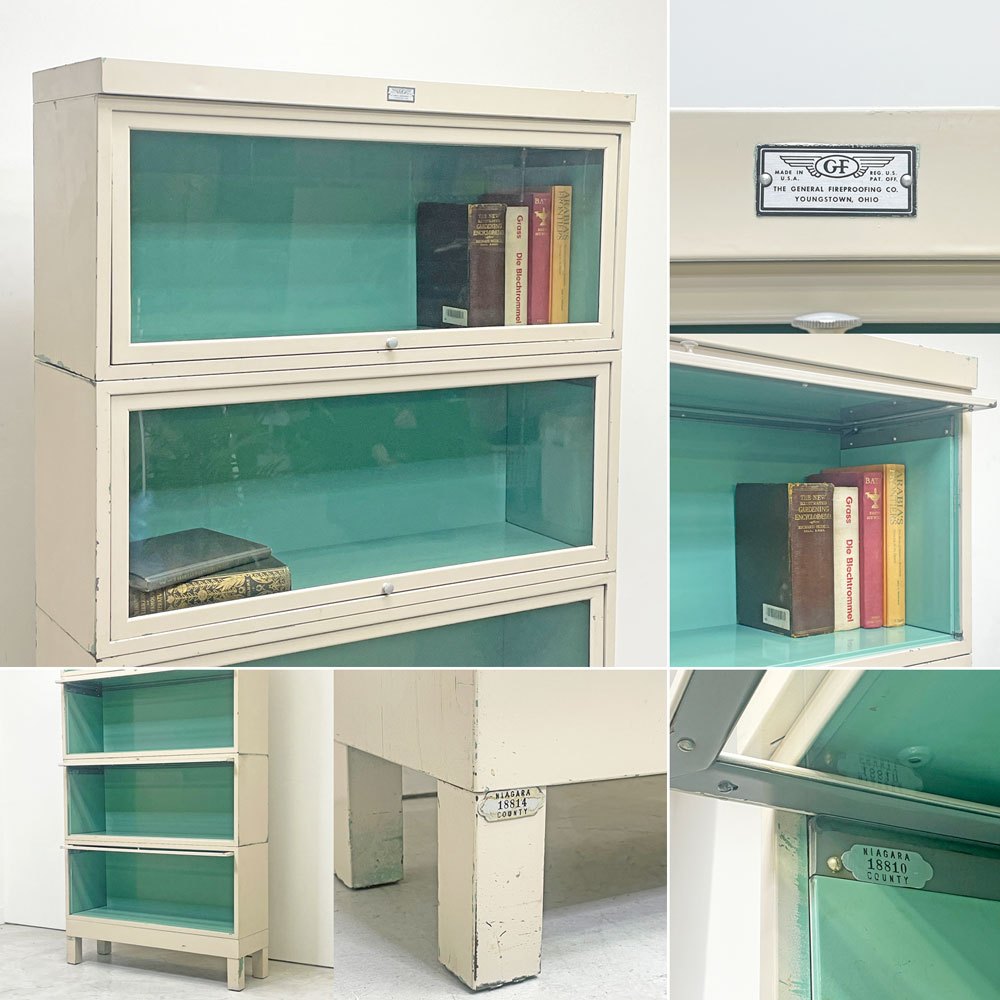 General Fireproofing Company スチール製 スタッキング ブックケース フリップアップ キャビネット USビンテージ ●