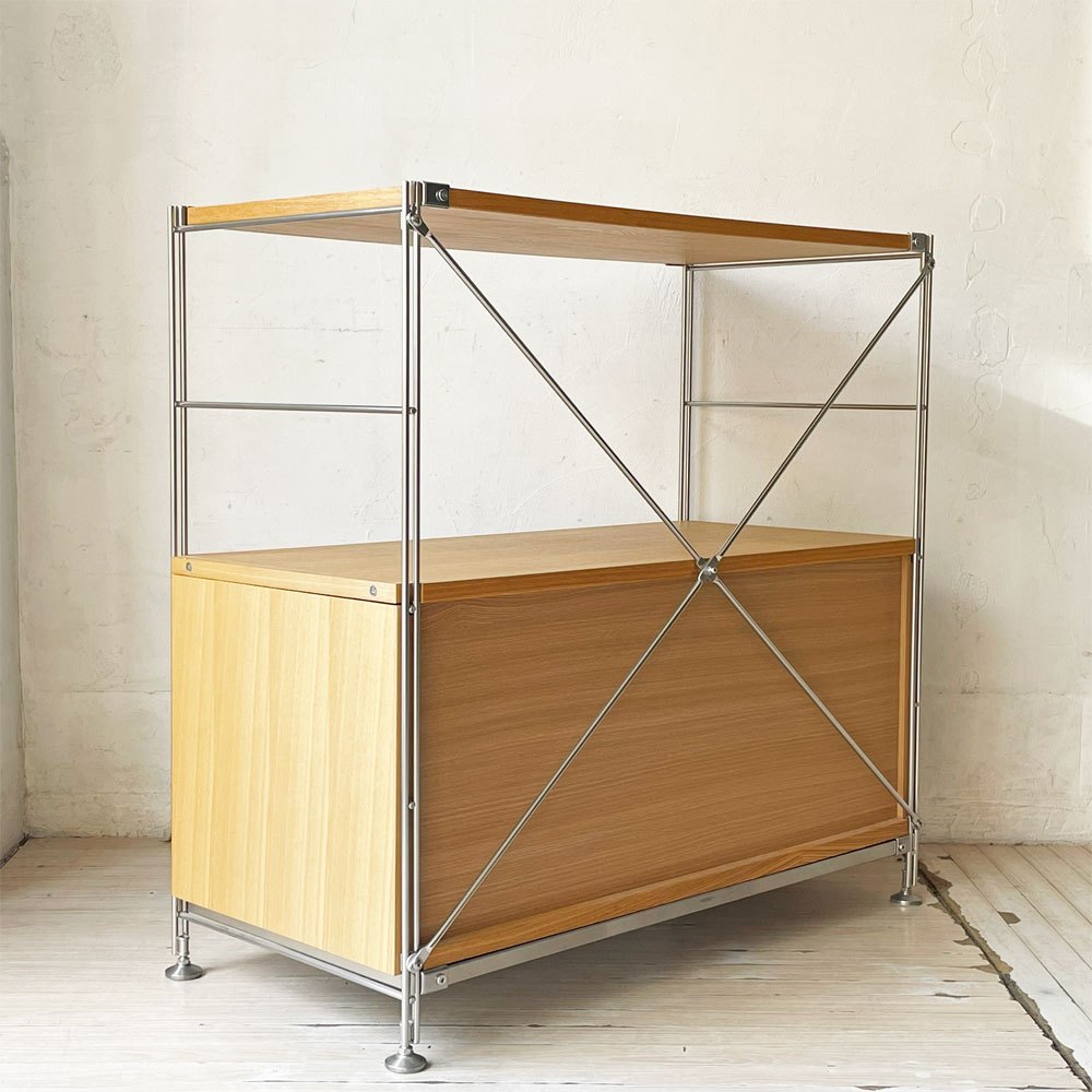 無印良品 MUJI ステンレスユニットシェルフ オープンシェルフ ガラス引戸棚 オーク材 ★