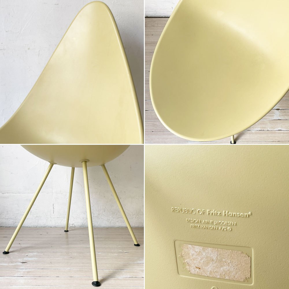 フリッツハンセン Fritz Hansen ドロップチェア ダイニングチェア アルネ・ヤコブセン イエロー 廃盤カラー 北欧 デンマーク ★