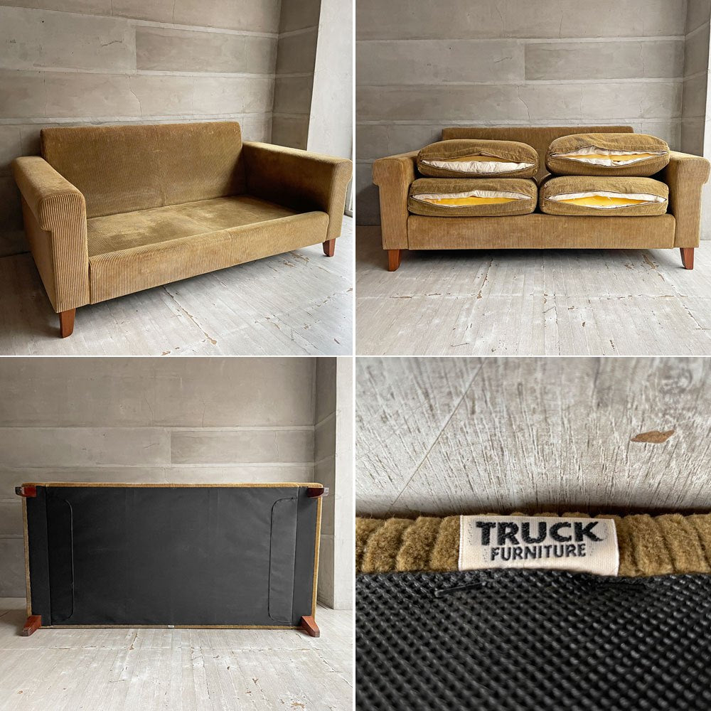 トラックファニチャー TRUCK FURNITURE FKソファ ジュニア FK SOFA Jr. 2シーター 2人掛け F-21 グリーンコーデュロイ フェザークッション ウォールナット無垢材 定価¥493,900-♪
