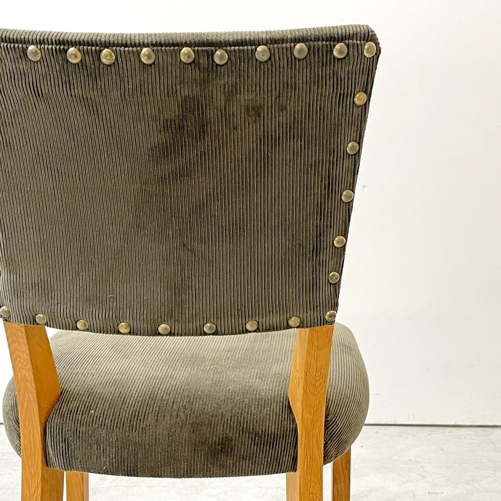 トラックファニチャー TRUCK FURNITURE エスアールチェア SR CHAIR ダイニングチェア ナラ無垢材 コーデュロイ カーキ 鋲打ち 生地張替 参考定価 約￥90,310-  ●