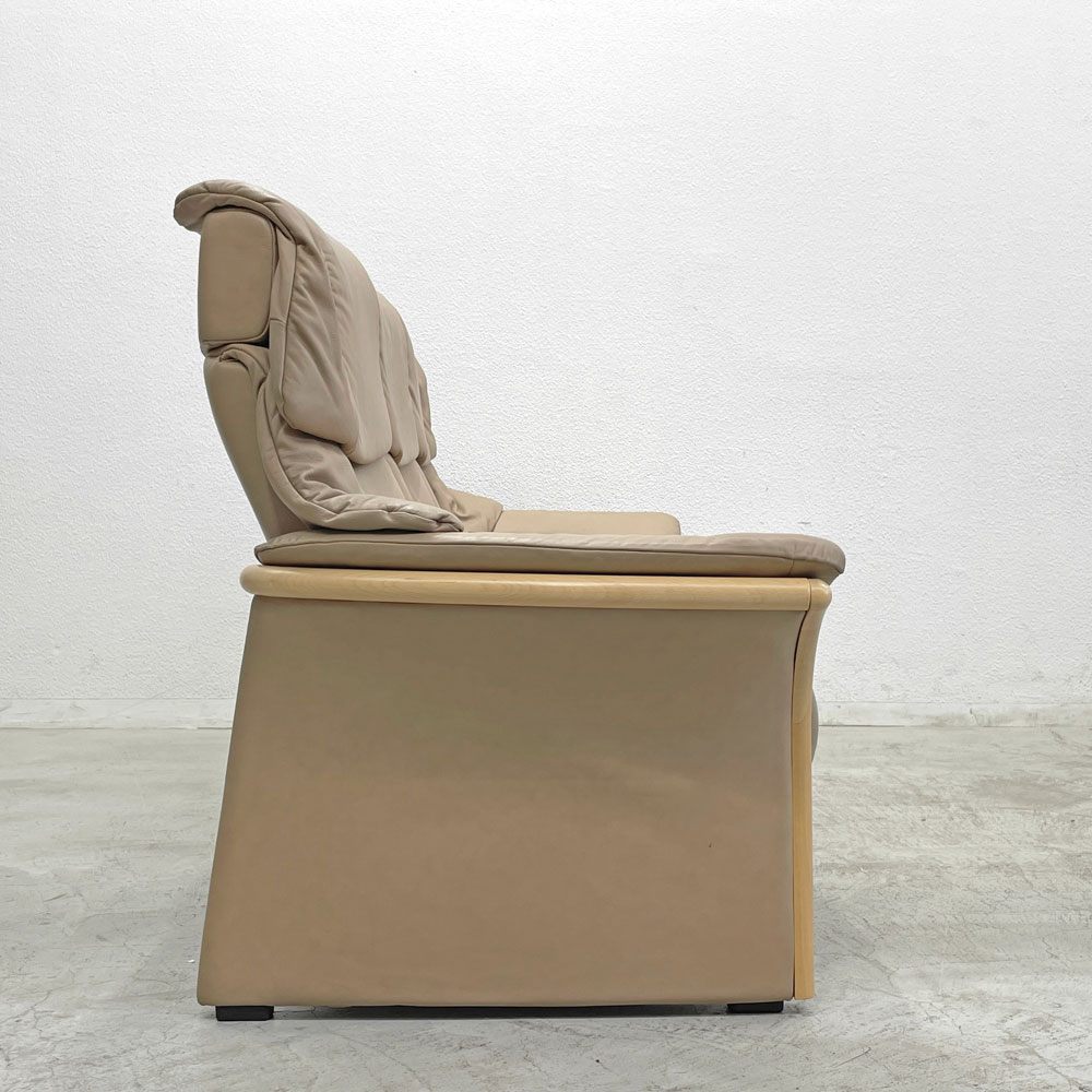 エコーネス EKORNES ストレスレス Stressless エルドラド Eldorado 3シーター サンド リクライニングソファ オーク材 総革 北欧 ノルウェー 定価約102万 〓