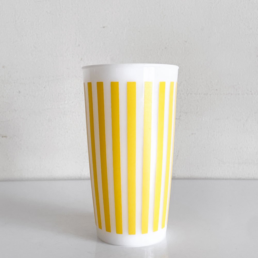 ヘーゼルアトラス Hazel Atlas  キャンディストライプ Candy Stripe ガラスタンブラー イエロー ミルクガラス 耐熱 50年代 USビンテージ ■
