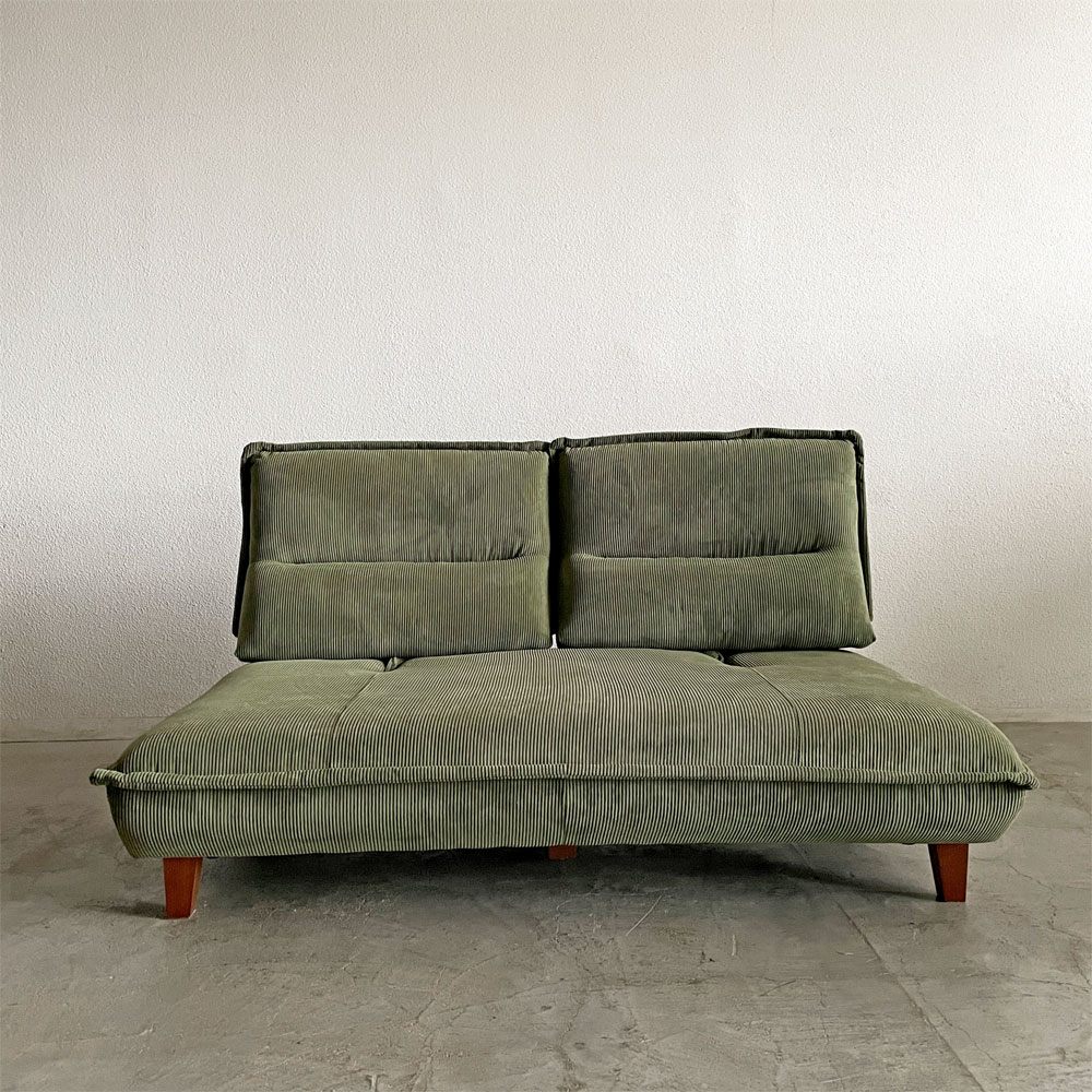 関家具 グランパ Granpa 2.5人掛けソファ 背もたれ前後スライド式 W165cm コーデュロイ グリーン クッション付 〓