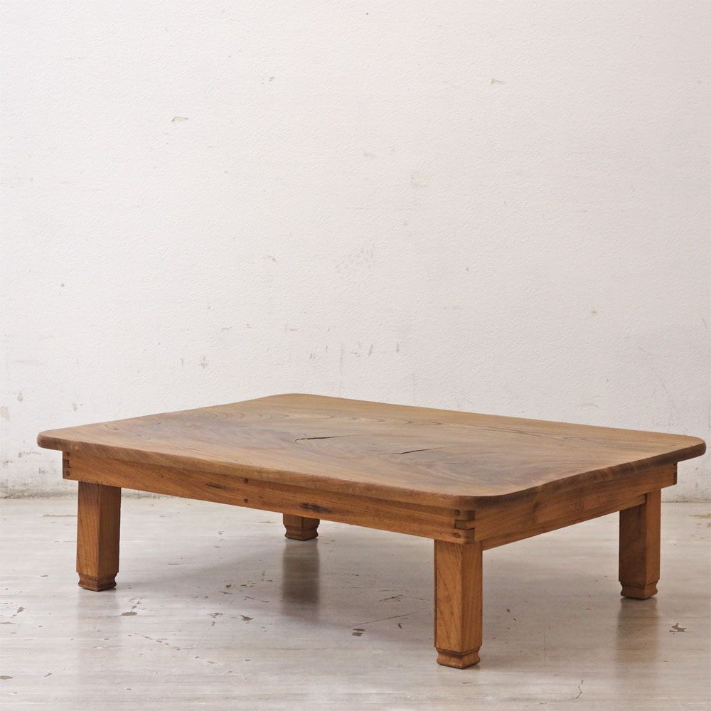 ジャパンビンテージ Japan Vintage ちゃぶ台 卓袱台 無垢一枚板 座卓 折りたたみ 古家具 ●