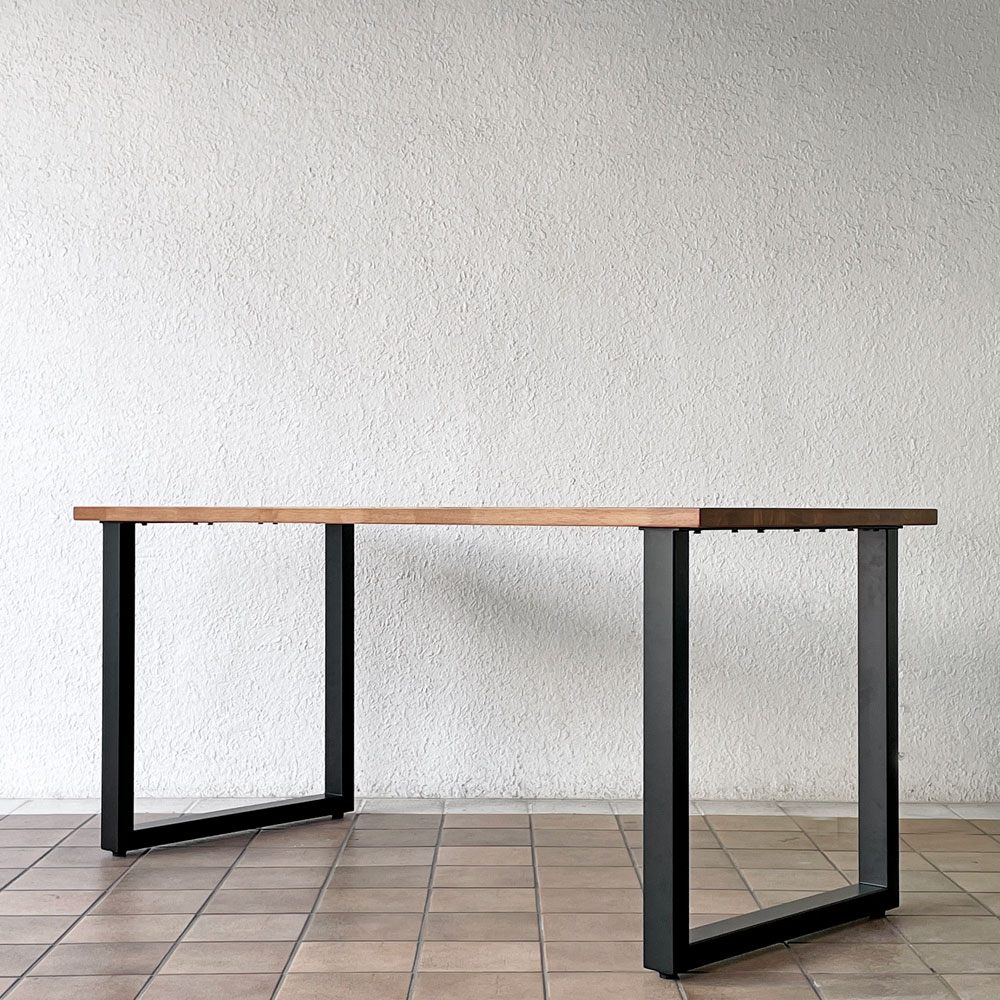 かなでもの KANADEMONO ザ・テーブル THE TABLE デスク ラバーウッド材 チークブラウン スチール脚 スクエア W160cm ◇