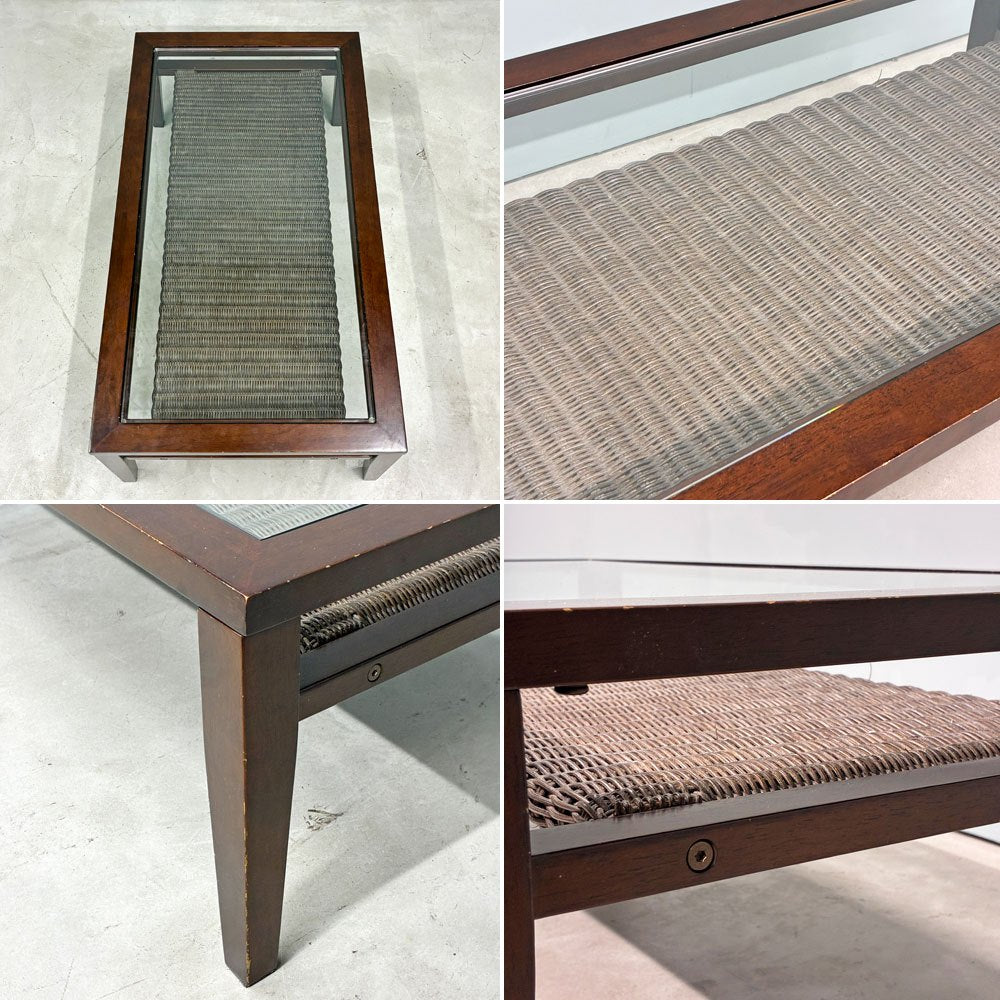 エーフラット a.flat ケイローテーブル KEI low table センターテーブル ガラス天板 ラタン ラバーウッド 定価￥52,360- ◎