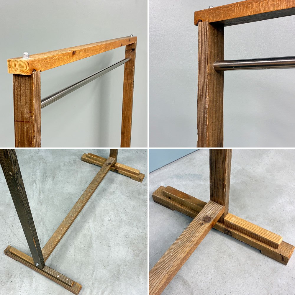 木製ハンガーラック オーダーメイド W120cm 古材 無垢材 店舗什器 シャビーシック ◎