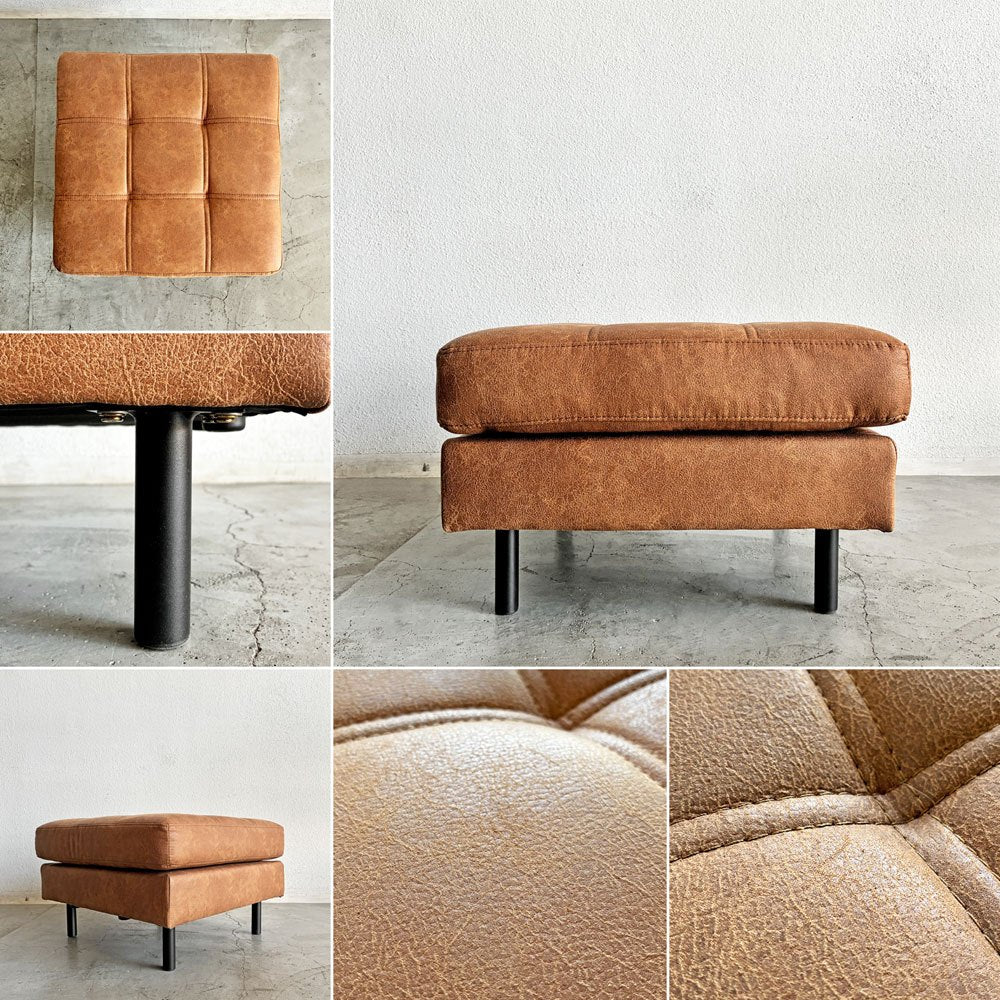 ジャーナルスタンダードファニチャー j.s.F ピーエスエフカウチソファ PSF COUCH SOFA 3人掛けソファ＆オットマン レザー調  W210cm コンセント＆USB充電口付 定価￥165,000- 〓