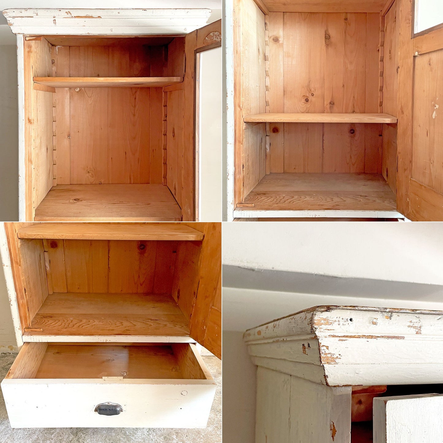 ヨーロッパビンテージ European Vintage ガラスキャビネット ディスプレイケース ホワイト ペインテッド シャビーシック 1ドロワー 店舗什器 ■