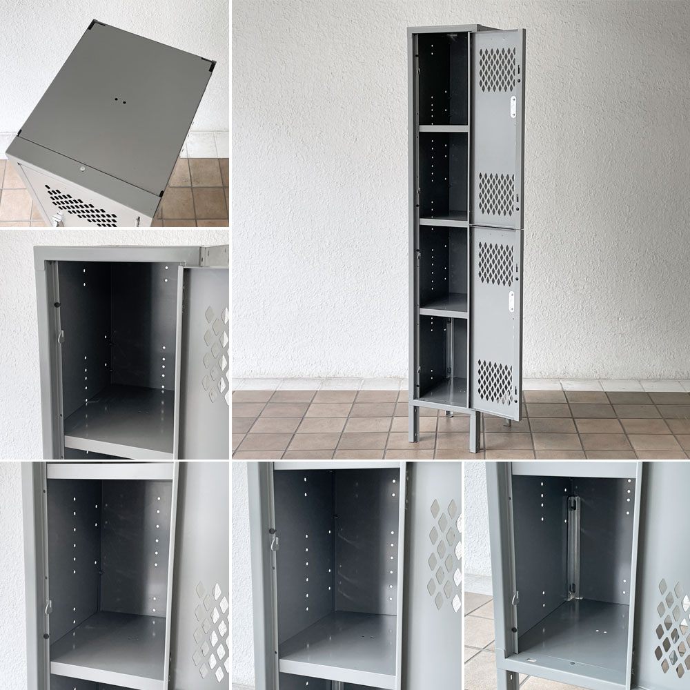 リオン LYON 2段スチールロッカー 2-TIER LOCKER ダイヤカット RECESSED HANDLE グレー dove gray インダストリアル パシフィックファニチャーサービス取扱 ◇