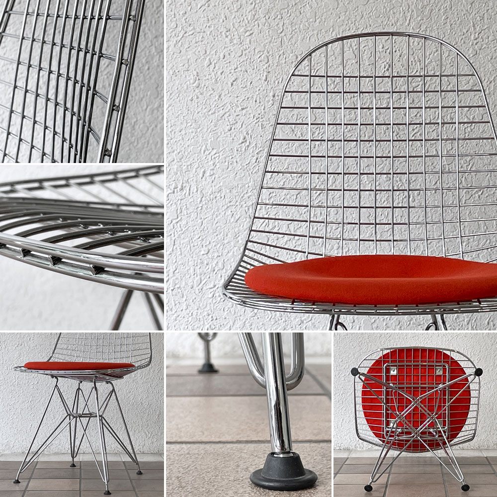 ヴィトラ vitra ワイヤーチェア Eames Wire Chair DKR5 エッフェルベース クローム シートパッド付 レッド C&R イームズ ミッドセンチュリー ◇