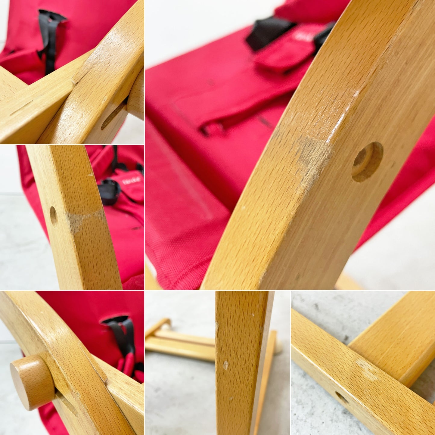 ファルスカ farska スクロールチェアプラス SCROLL CHAIR PLUS ベビーチェア ロッキングホース レッド×ナチュラル ベルト クッション ●