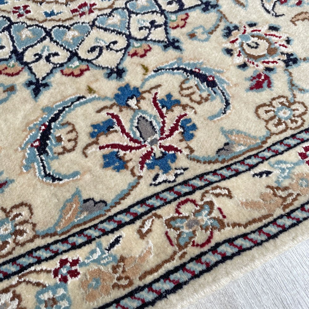 ペルシャ絨毯 ラグ カーペット イラン ナイン産 オーバルメダリオン ウール×コットン 100x60cm ♪