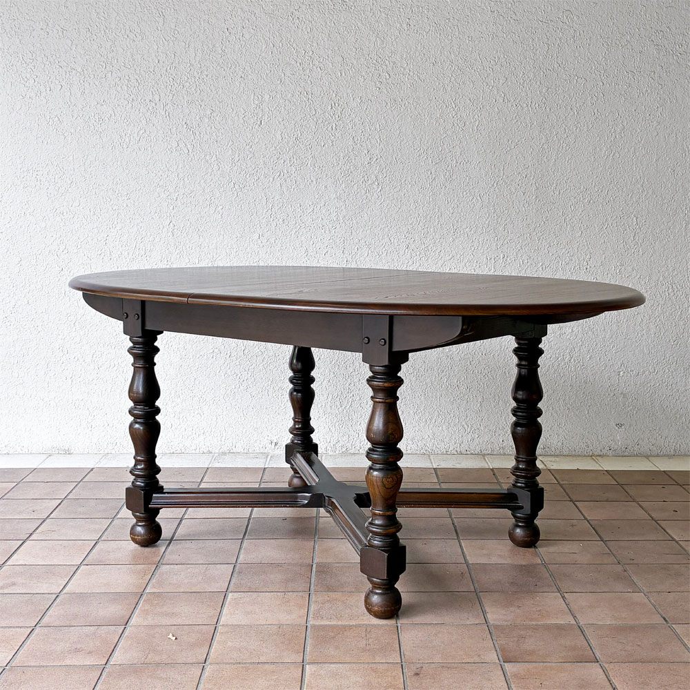 アーコール Ercol エクステンション ダイニングテーブル 伸長式 エルム材 ブラウンカラー UKビンテージ 英国家具 アンティーク 希少 ◇