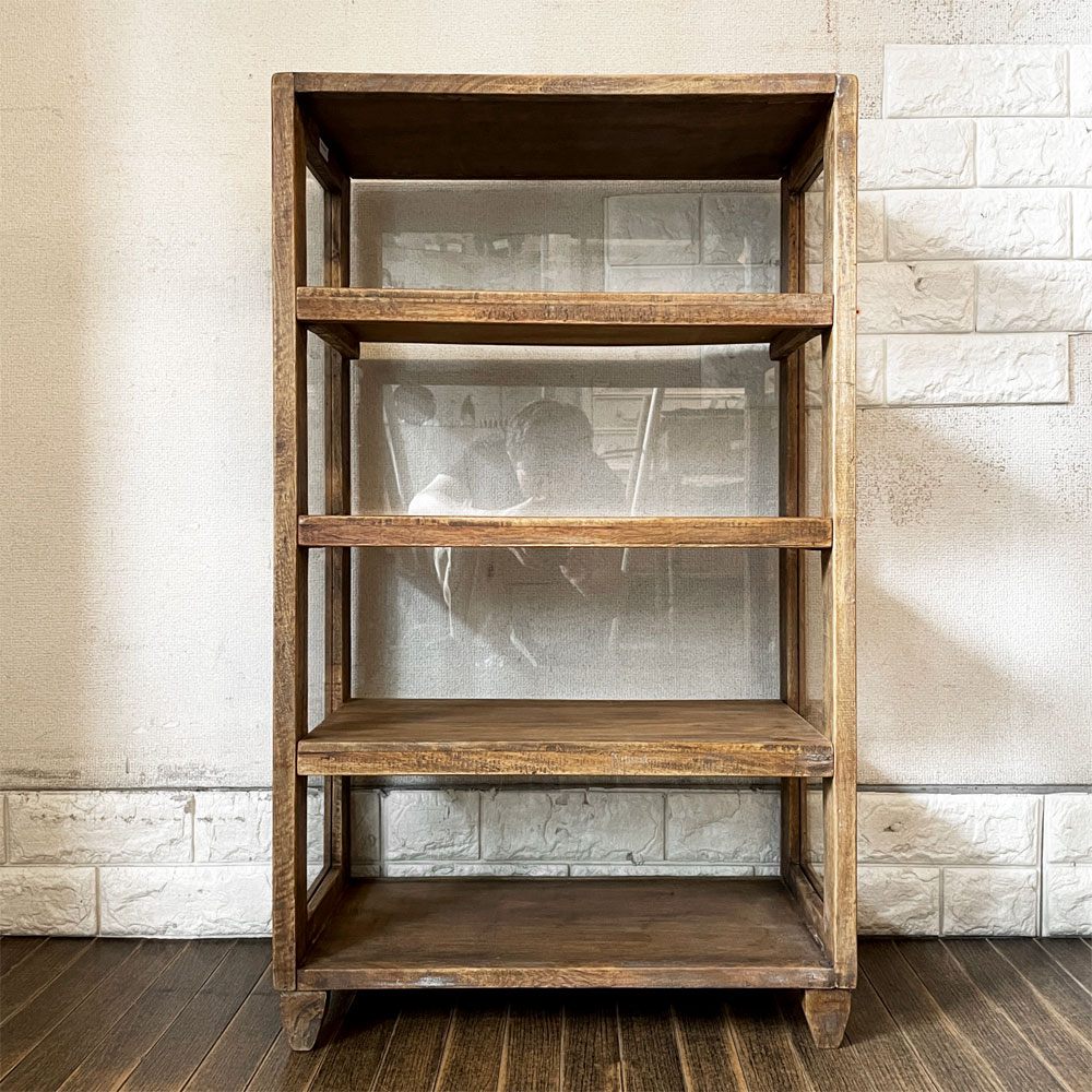 オールドメゾン old maison ガラスキャビネット Glass Cabinet No.OMU849N オープンシェルフ ディスプレイケース 飾り棚 4段 W50cm マンゴー材 ◎