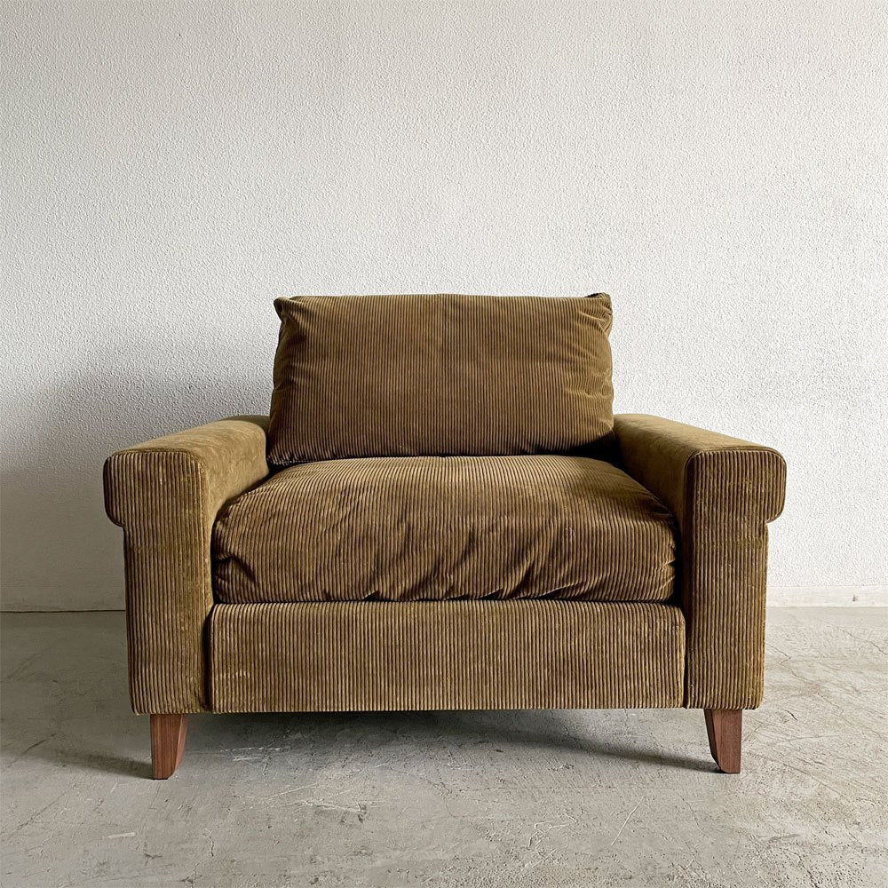 トラックファニチャー TRUCK FURNITURE FKソファ FK SOFA 1.5シーター F-21 グリーンコーデュロイ ウォールナット無垢材 定価￥315,700- 〓