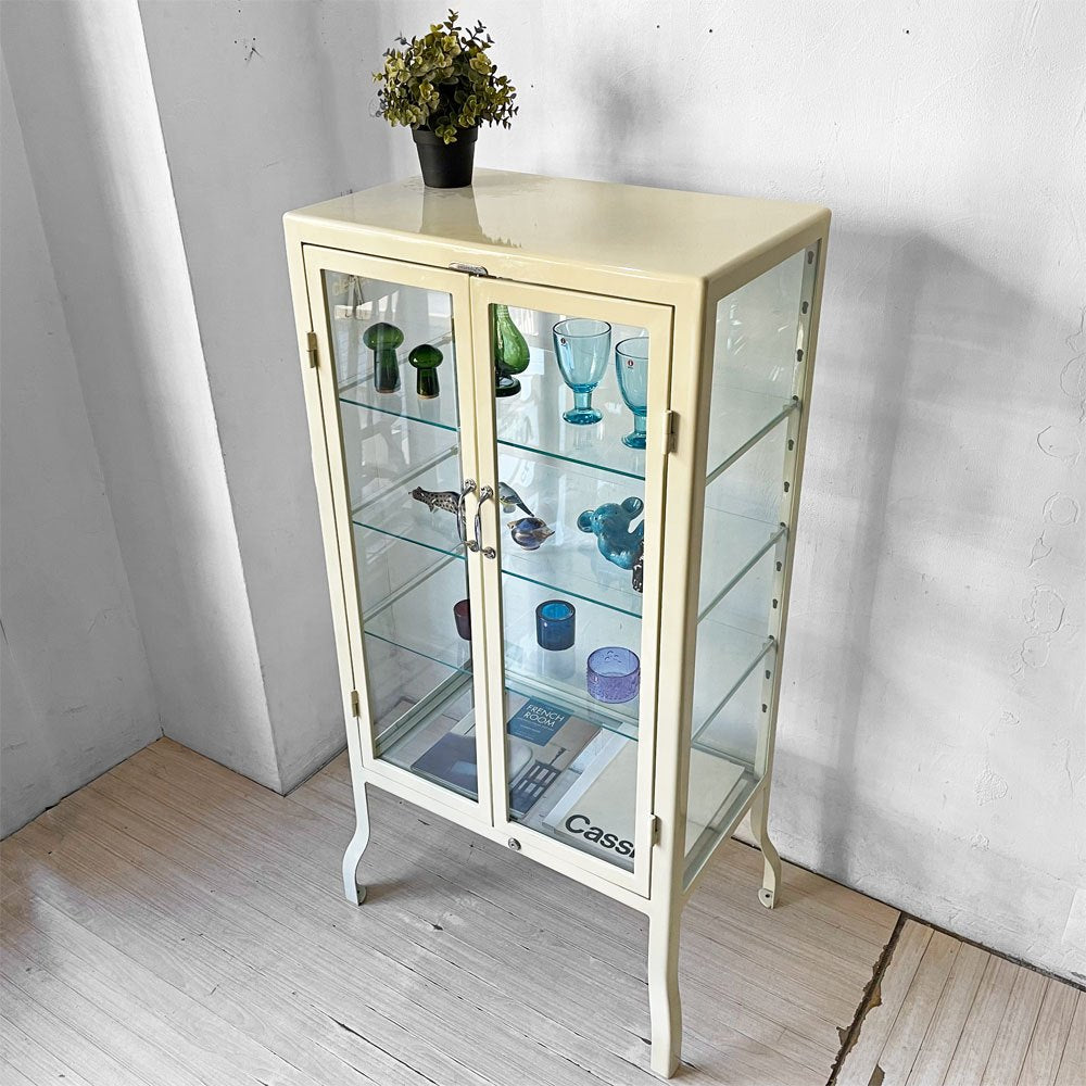 ダルトン DULTON ドクターキャビネット Doctor cabinet S ケビント キュリオケース ディスプレイラック 飾り棚 ガラス スチール アイボリー 定価\77,000- ★