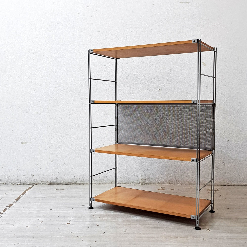 無印良品 MUJI ステンレスユニットシェルフ ワイド メープル材 棚板4枚 バックパネル付 W84.5 x H120cm シンプルナチュラル B ●