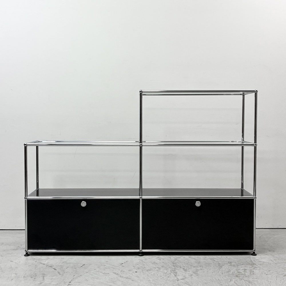 ユーエスエムハラー USMハラー USM Haller キャビネット シェルフ 2列3段 階段状 オープンラック エクステンションドア グラファイトブラック W152 パスコボックス 4つ付属  ●